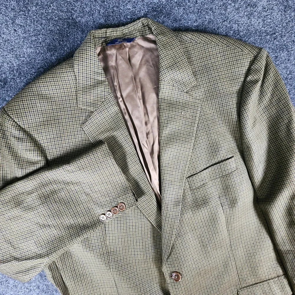 Brooks‎ Brothers 346 Blazer Men 46L Brown Black Houndstooth 100% Wool Sport Coat